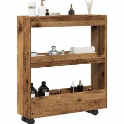 vidaXL Opbergtrolley smal 3-laags bewerkt hout oud houtkleurig