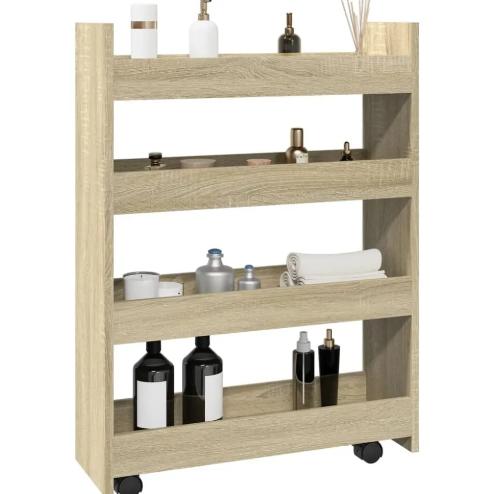 vidaXL Opbergtrolley smal 4-laags bewerkt hout sonoma eikenkleurig