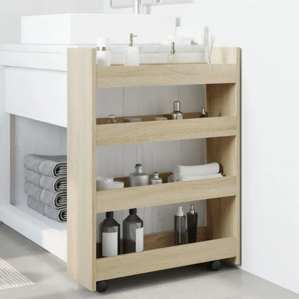 vidaXL Opbergtrolley smal 4-laags bewerkt hout sonoma eikenkleurig