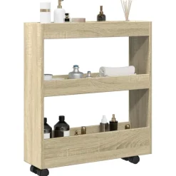 vidaXL Opbergtrolley smal 3-laags bewerkt hout sonoma eikenkleurig