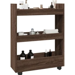 vidaXL Opbergtrolley smal 3-laags bewerkt hout bruin eikenkleurig