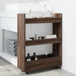 vidaXL Opbergtrolley smal 3-laags bewerkt hout bruin eikenkleurig