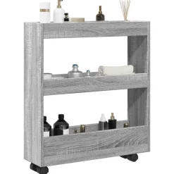 vidaXL Opbergtrolley smal 3-laags bewerkt hout grijs sonoma eiken