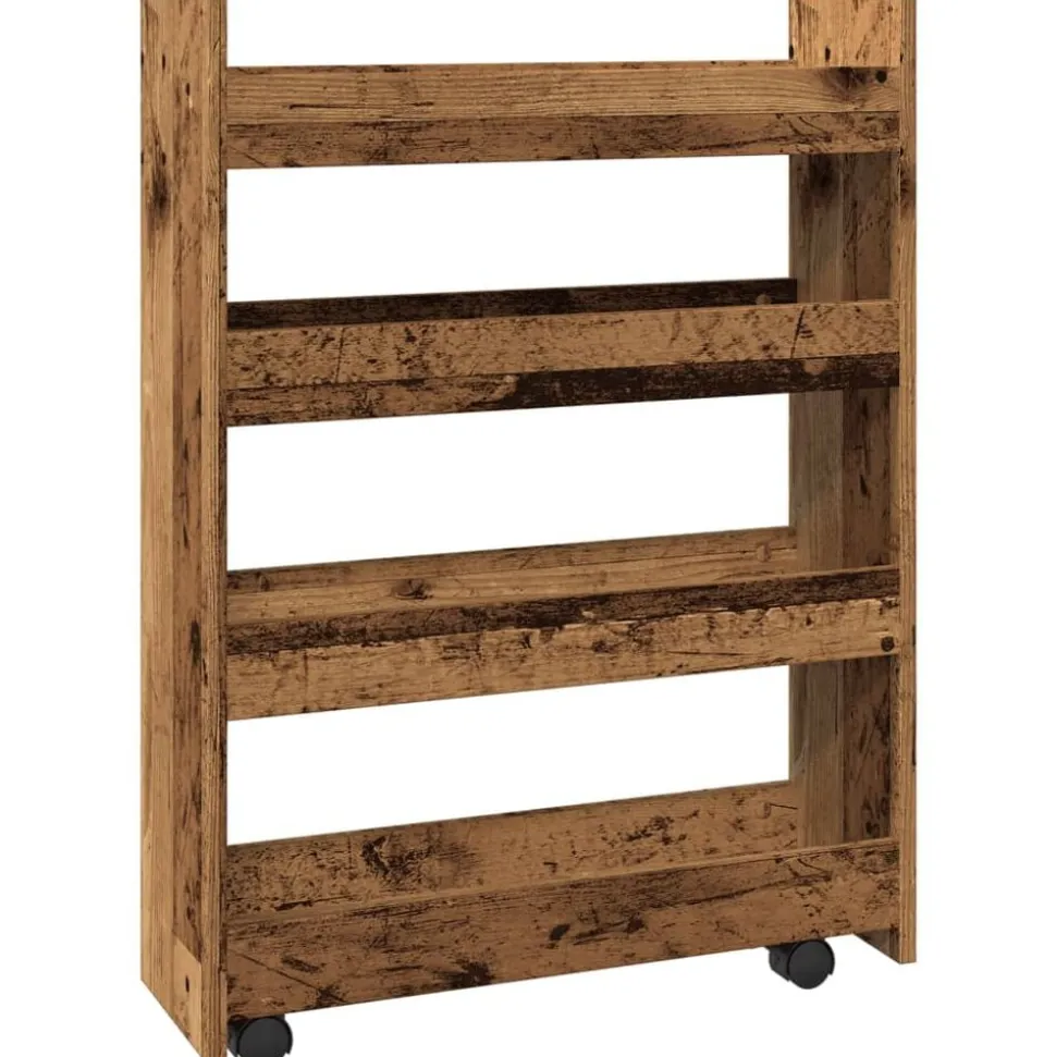 vidaXL Opbergtrolley smal 4-laags bewerkt hout oud houtkleurig