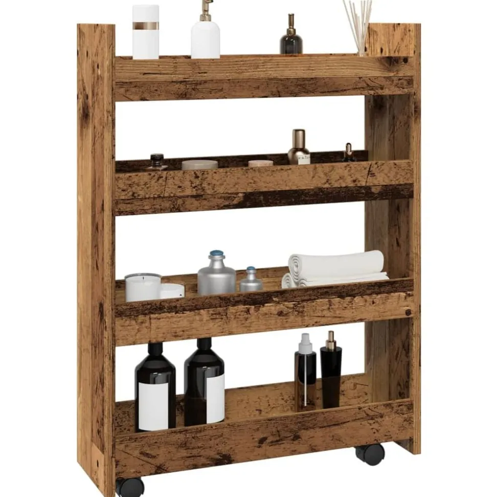vidaXL Opbergtrolley smal 4-laags bewerkt hout oud houtkleurig