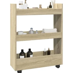 vidaXL Opbergtrolley smal 3-laags bewerkt hout sonoma eikenkleurig