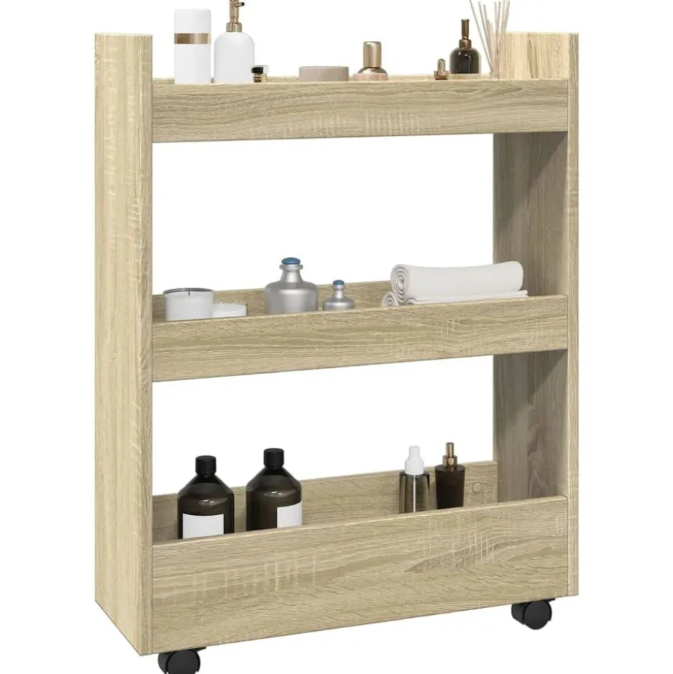 vidaXL Opbergtrolley smal 3-laags bewerkt hout sonoma eikenkleurig