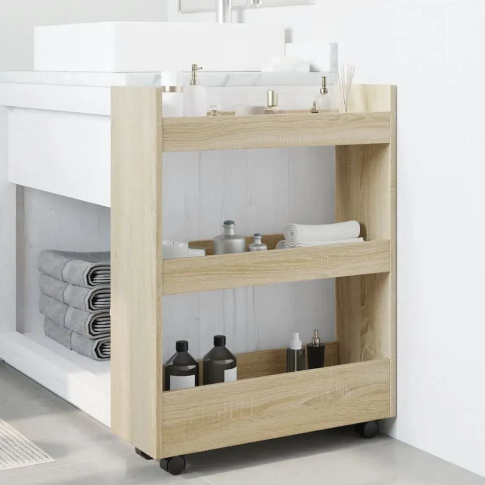 vidaXL Opbergtrolley smal 3-laags bewerkt hout sonoma eikenkleurig