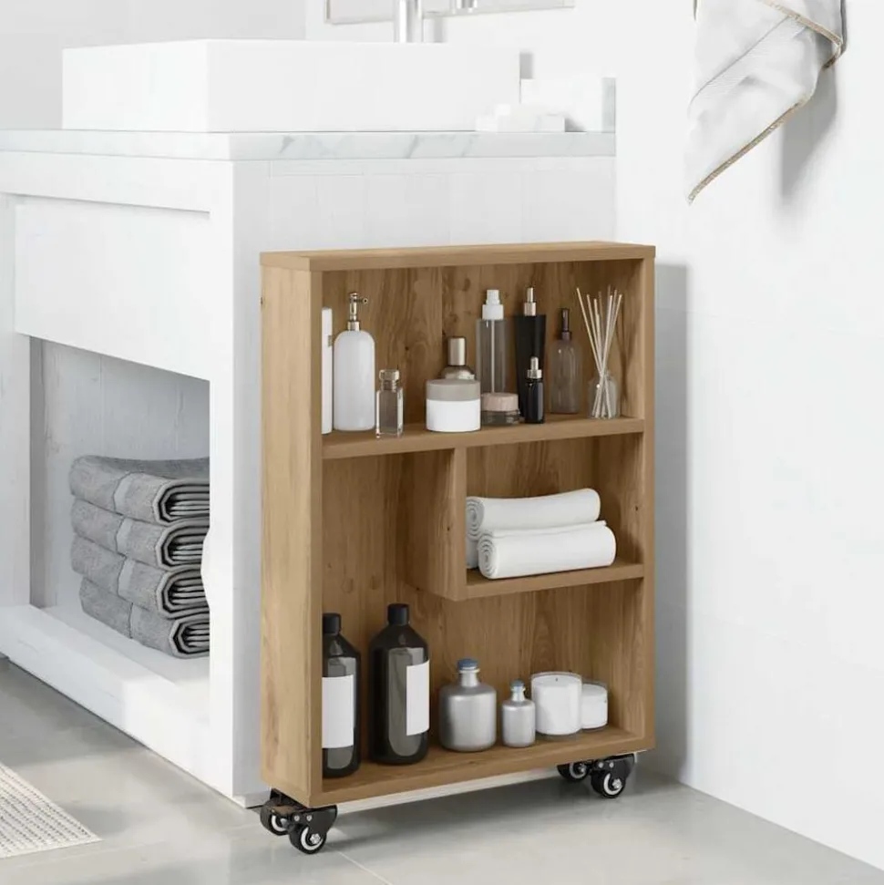 vidaXL Opbergtrolley smal 48x13x68 cm bewerkt hout artisanaal eiken