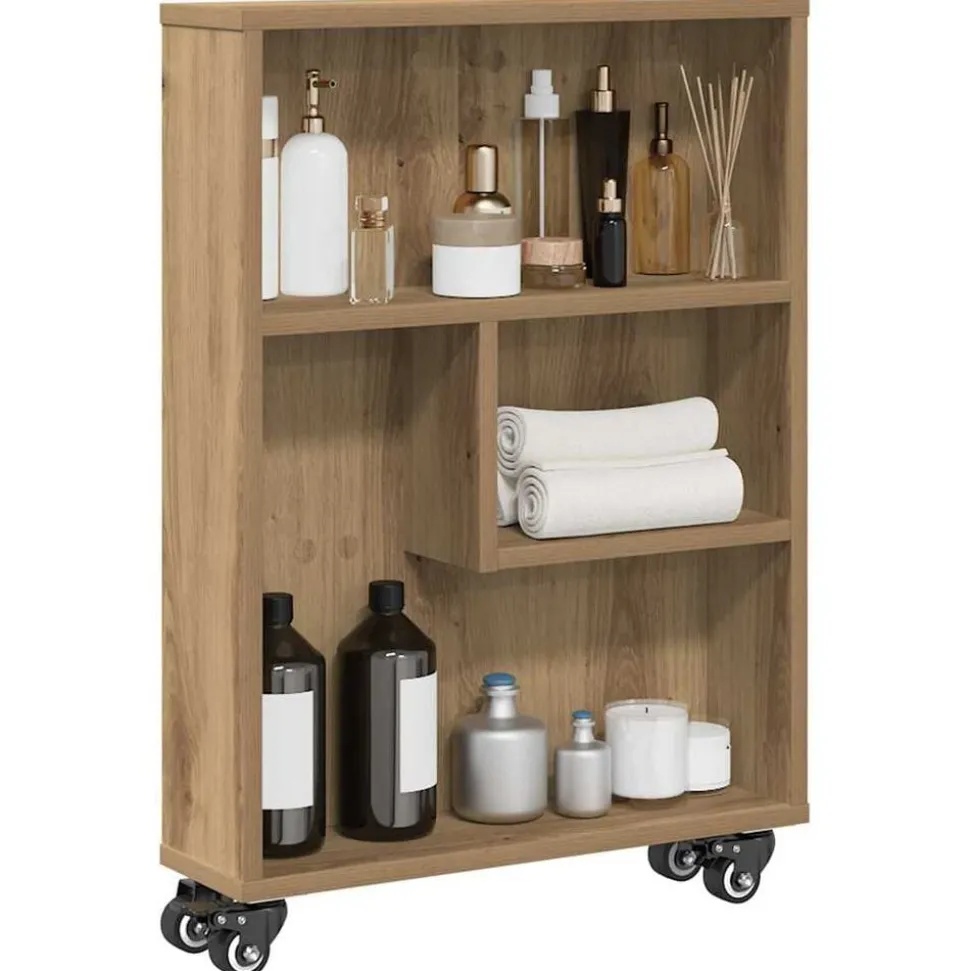 vidaXL Opbergtrolley smal 48x13x68 cm bewerkt hout artisanaal eiken