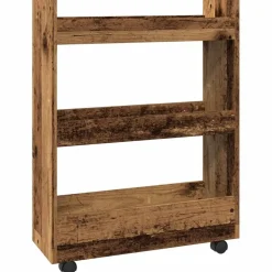 vidaXL Opbergtrolley smal 3-laags bewerkt hout oud houtkleurig
