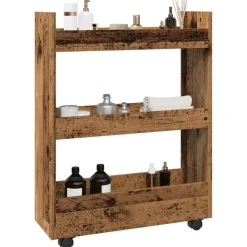 vidaXL Opbergtrolley smal 3-laags bewerkt hout oud houtkleurig