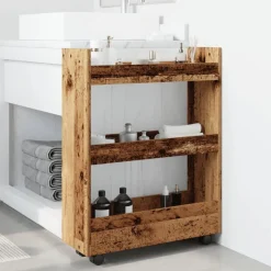 vidaXL Opbergtrolley smal 3-laags bewerkt hout oud houtkleurig