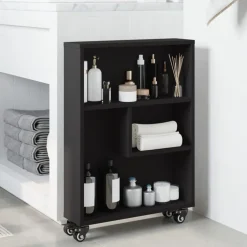 vidaXL Opbergtrolley smal 48x13x68 cm bewerkt hout zwart