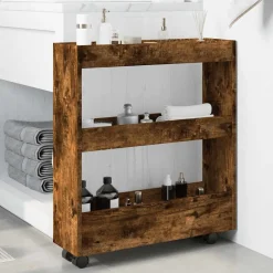 vidaXL Opbergtrolley smal 3-laags bewerkt hout gerookt eikenkleurig