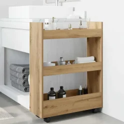 vidaXL Opbergtrolley smal 3-laags bewerkt hout artisanaal eikenkleurig