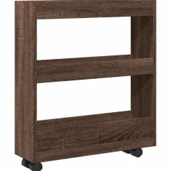 vidaXL Opbergtrolley smal 3-laags bewerkt hout bruin eikenkleurig