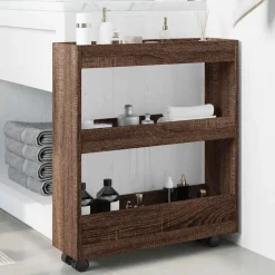 vidaXL Opbergtrolley smal 3-laags bewerkt hout bruin eikenkleurig