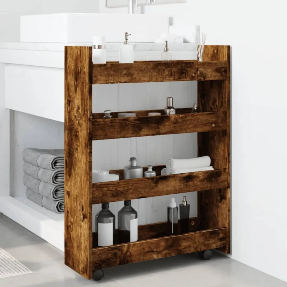 vidaXL Opbergtrolley smal 4-laags bewerkt hout gerookt eikenkleurig