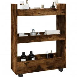 vidaXL Opbergtrolley smal 3-laags bewerkt hout gerookt eikenkleurig