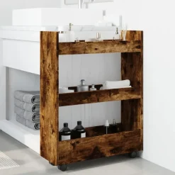 vidaXL Opbergtrolley smal 3-laags bewerkt hout gerookt eikenkleurig