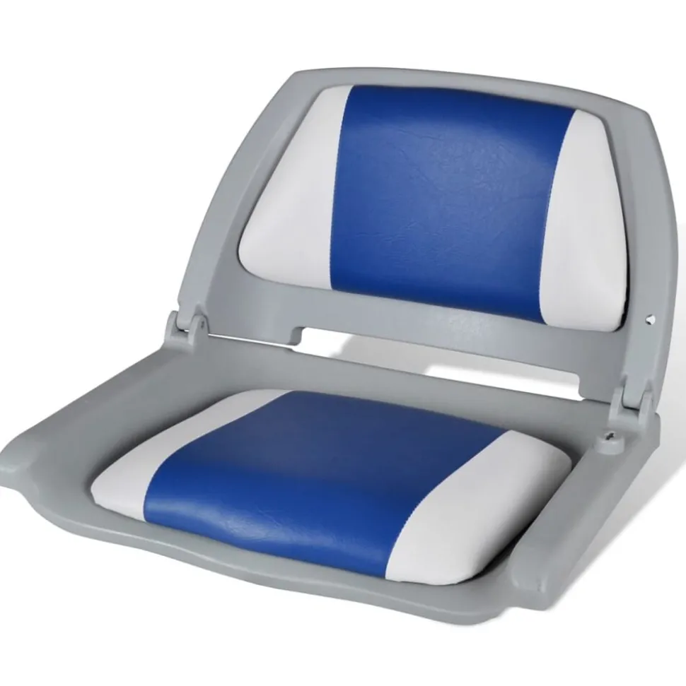 vidaXL Opklapbare bootstoel met blauw-wit kussen 48x51x41 cm