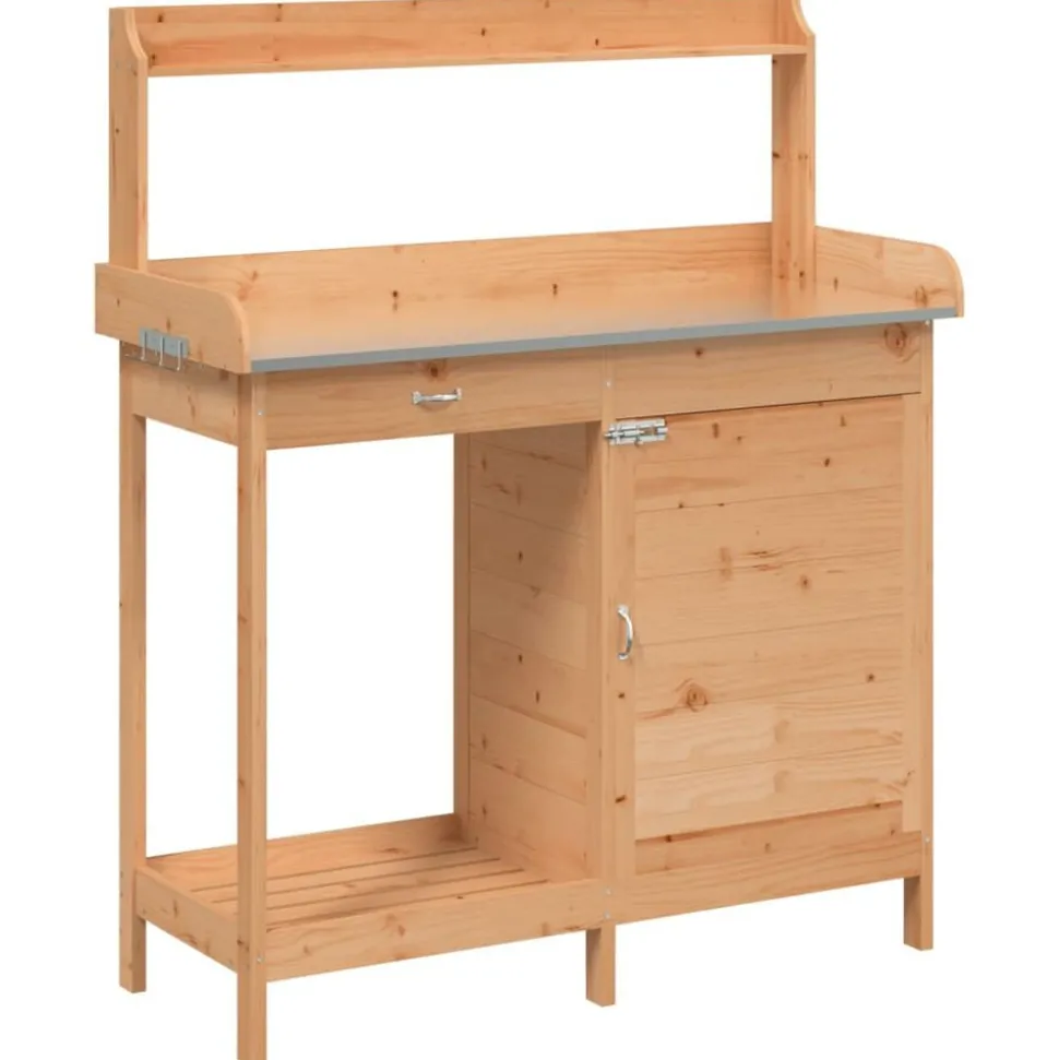 vidaXL Oppottafel met kast 110,5x45x124,5 cm massief vurenhout bruin