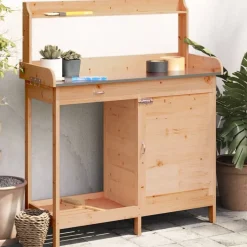 vidaXL Oppottafel met kast 110,5x45x124,5 cm massief vurenhout bruin