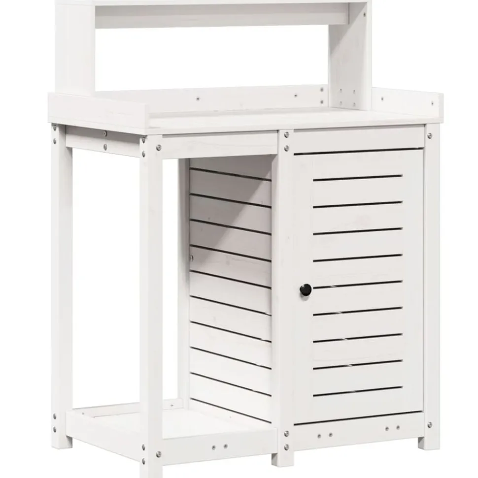 vidaXL Oppottafel met schappen 82,5x50x109,5 cm massief grenenhout wit