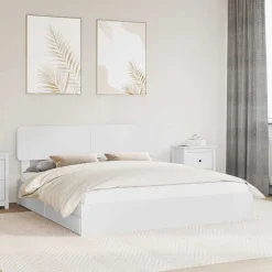 vidaXL Opslag bed met hoofdeinde Wit 180 x 200 cm Bewerkt hout