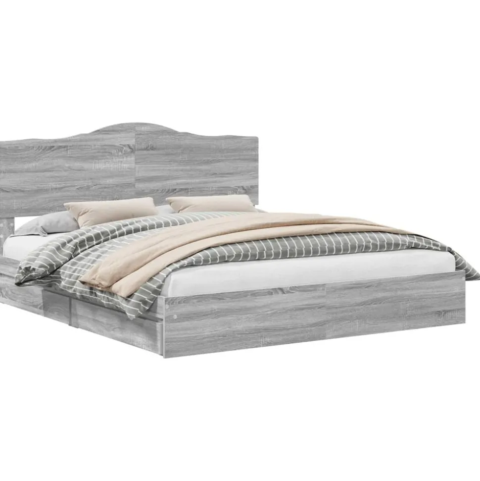 vidaXL Opslag bed met lade Grijs Sonoma 200 x 200 cm Bewerkt hout