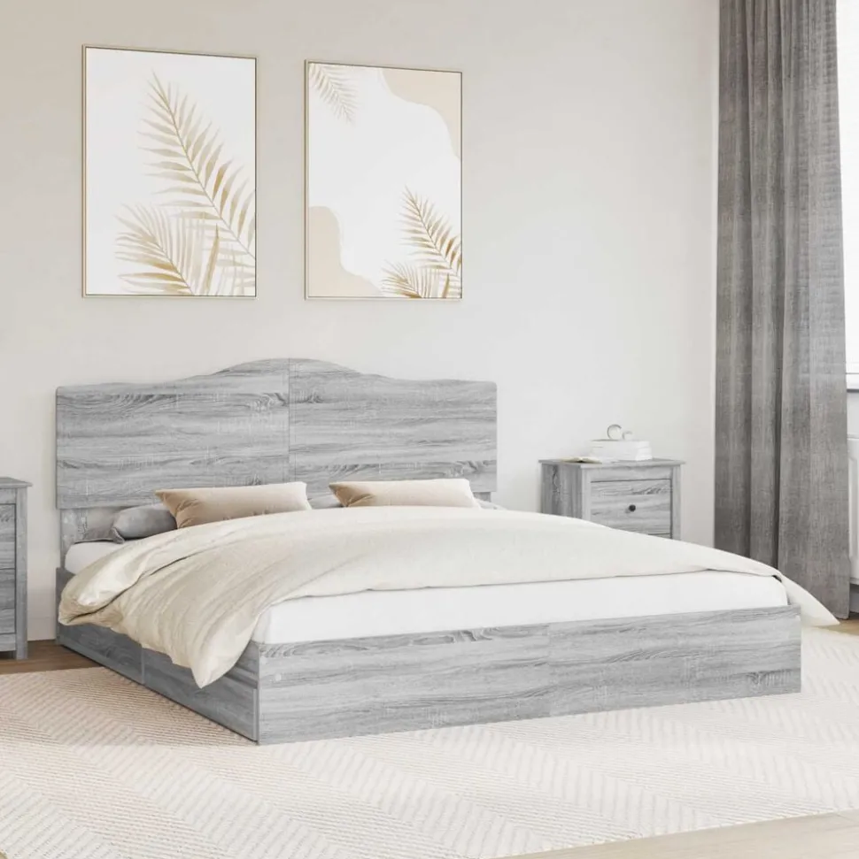 vidaXL Opslag bed met lade Grijs Sonoma 200 x 200 cm Bewerkt hout