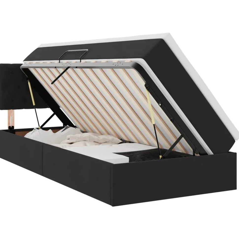 vidaXL Opslag bed met matras met hoofdeinde Zwart 90 x 190 cm Fluweel