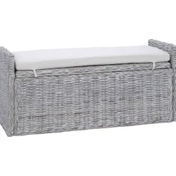 vidaXL Opslagbank met kussen Wit gewassen 110 x 40 x 50 cm Rattan