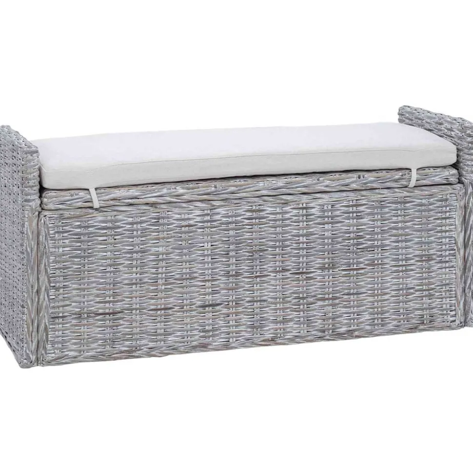 vidaXL Opslagbank met kussen Wit gewassen 110 x 40 x 50 cm Rattan
