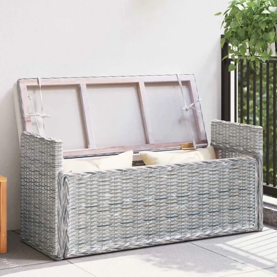 vidaXL Opslagbank met kussen Wit gewassen 110 x 40 x 50 cm Rattan