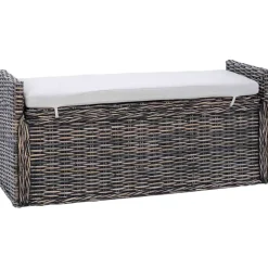 vidaXL Opslagbank met kussen Zwart gewassen 110 x 40 x 50 cm Rattan