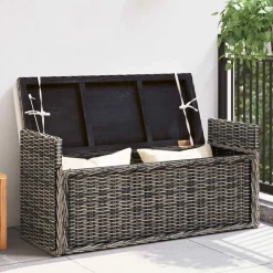 vidaXL Opslagbank met kussen Zwart gewassen 110 x 40 x 50 cm Rattan