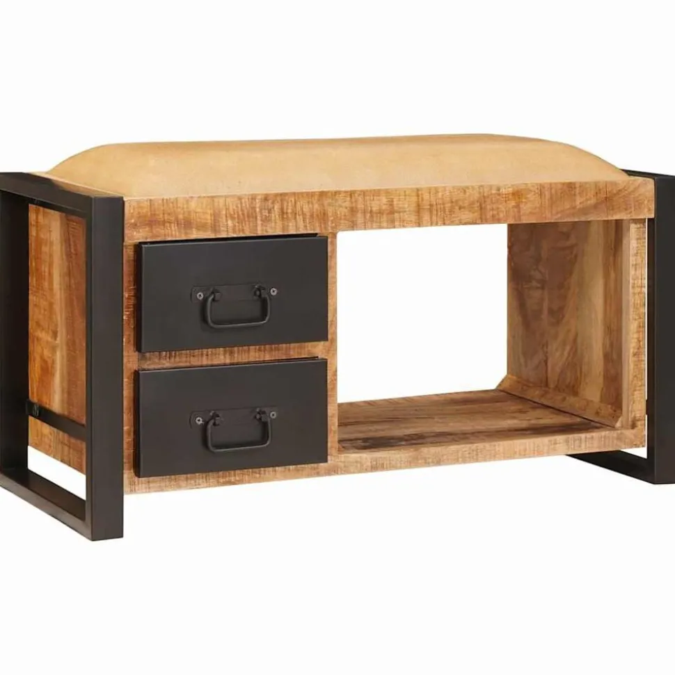 vidaXL Opslagbank met lade Bruin 80 x 35 x 40 cm Massief mangohout