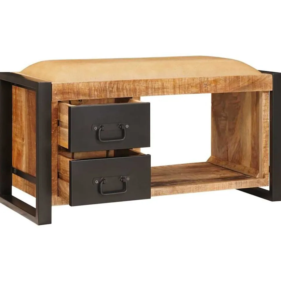 vidaXL Opslagbank met lade Bruin 80 x 35 x 40 cm Massief mangohout