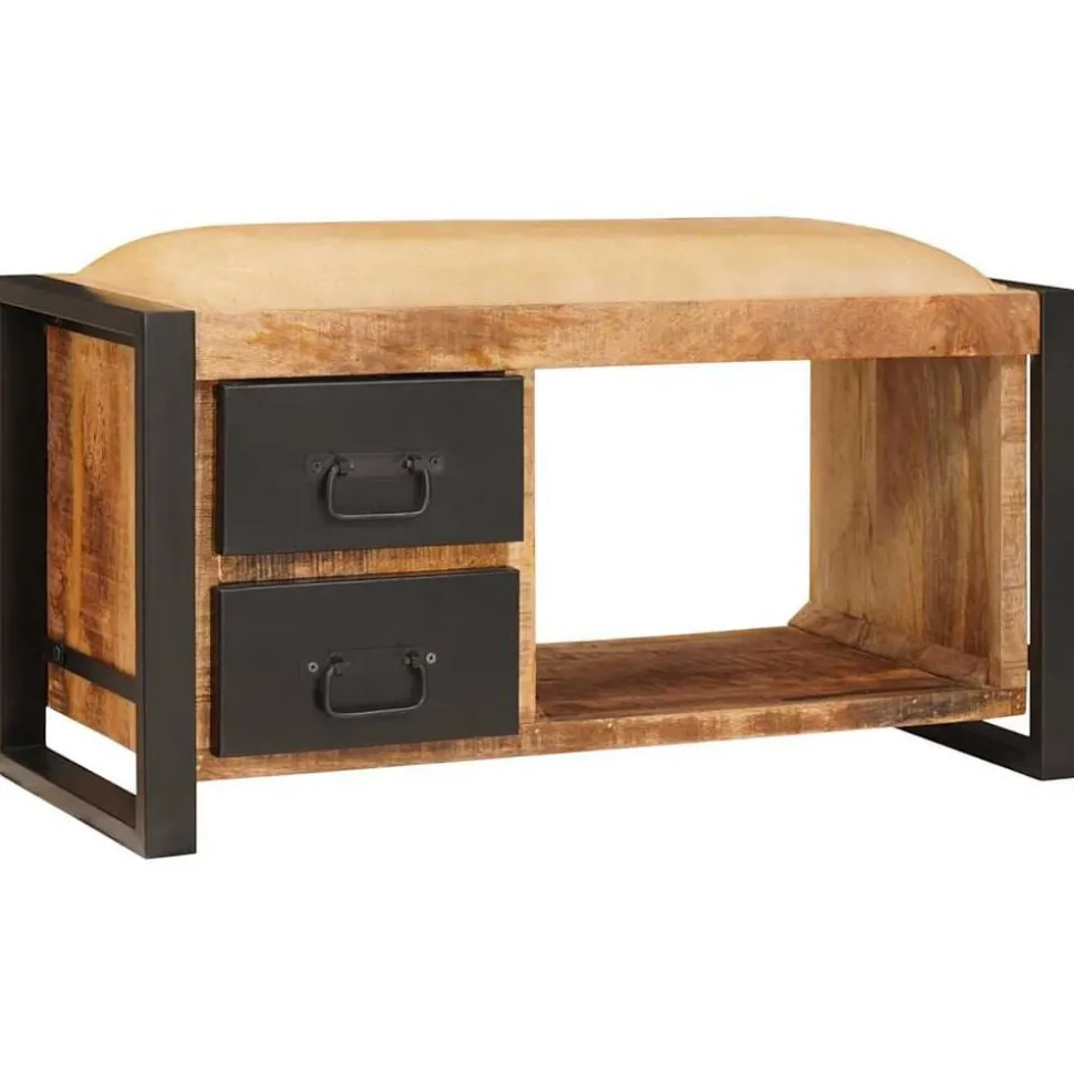 vidaXL Opslagbank met lade Bruin 80 x 35 x 40 cm Massief mangohout