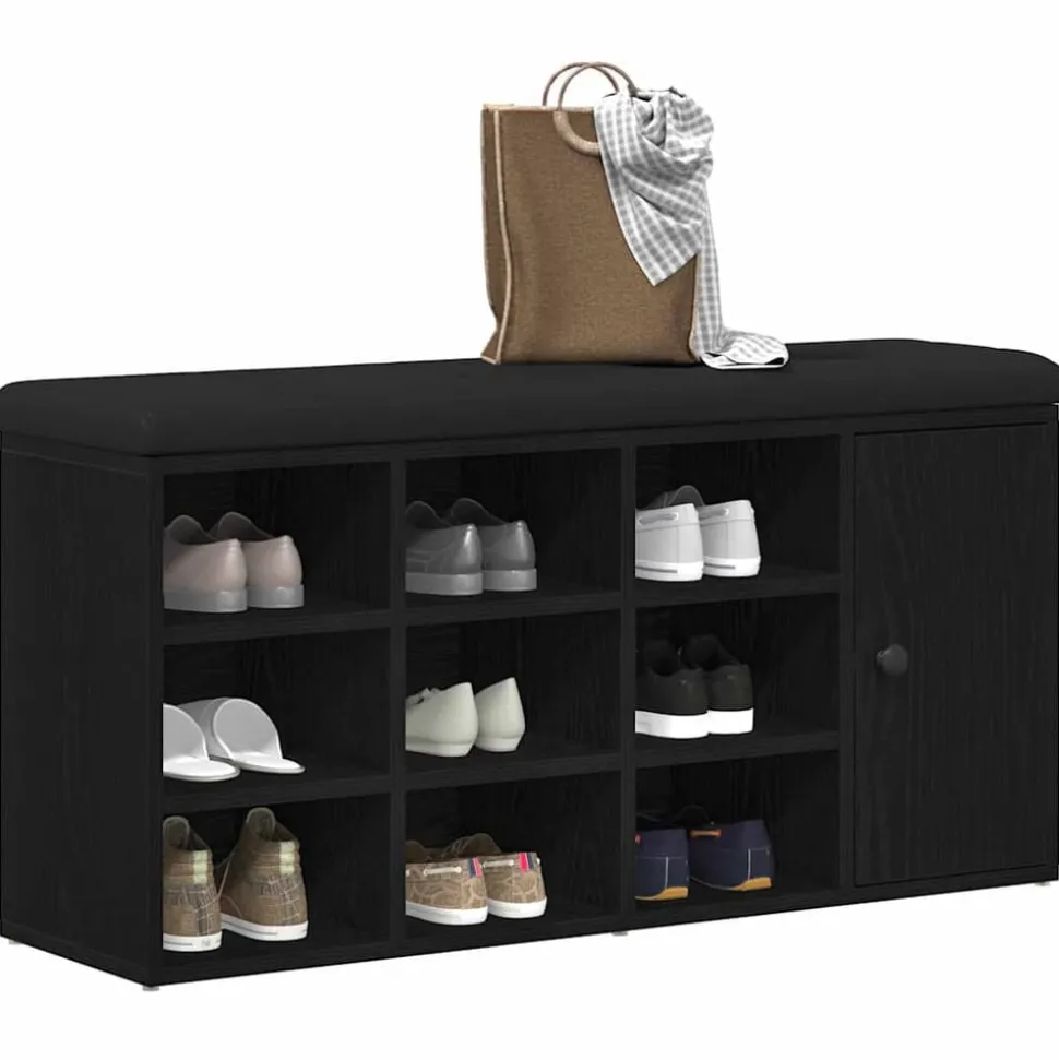 vidaXL Opslagbank met plank Zwart Eiken 102 x 32 x 50 cm Bewerkt hout