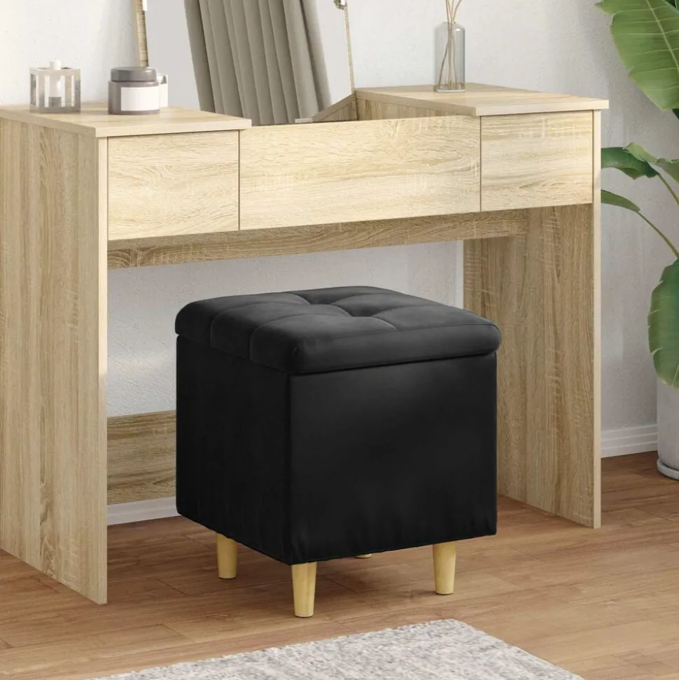vidaXL Opslagottoman met kussen Zwart 40 x 40 x 45 cm Fluweel