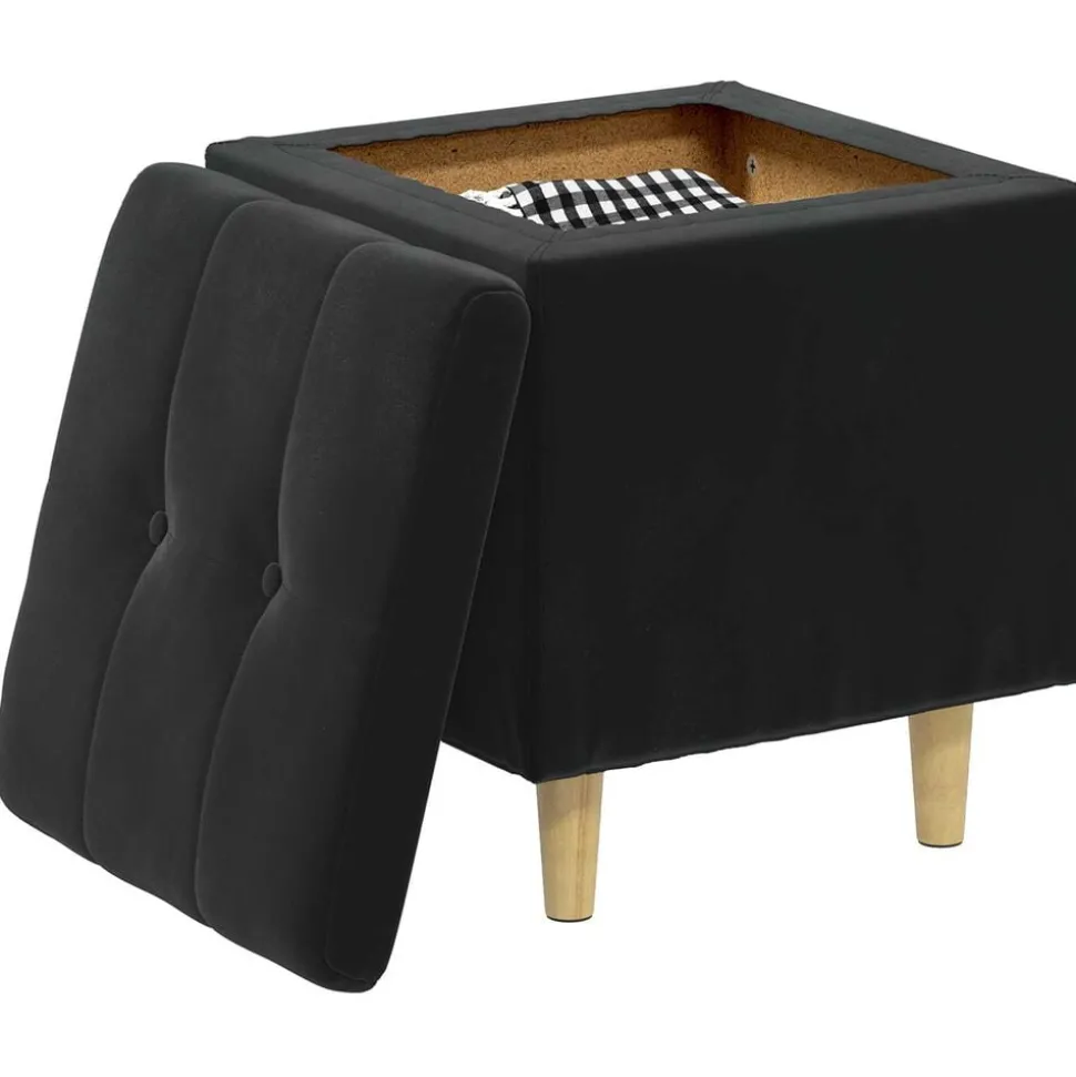 vidaXL Opslagottoman met kussen Zwart 40 x 40 x 45 cm Fluweel