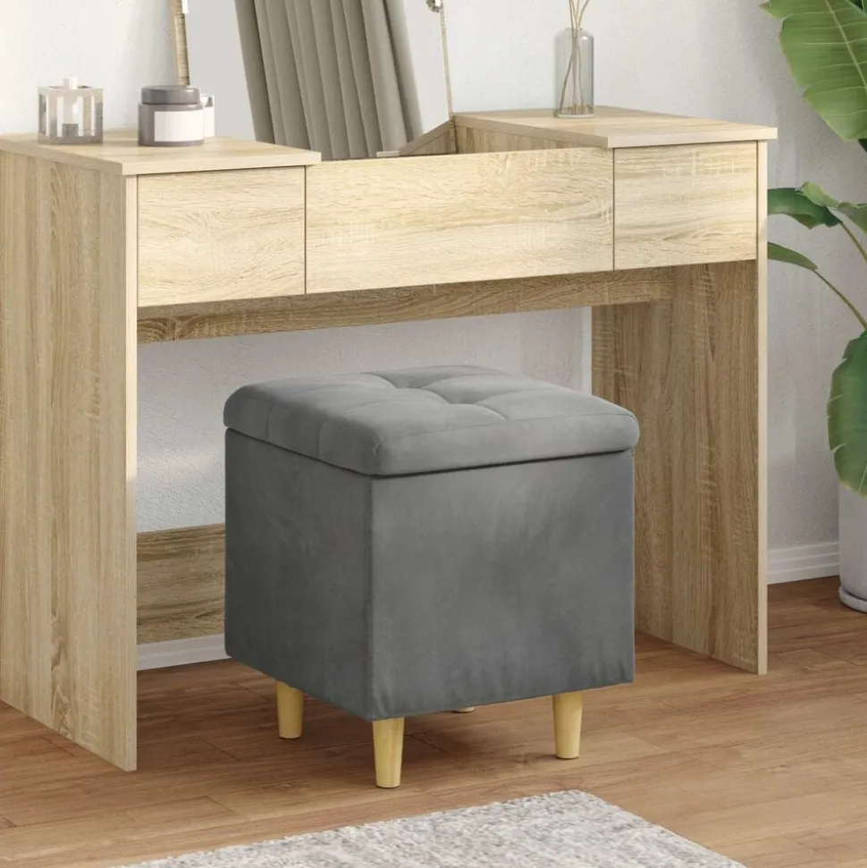 vidaXL Opslagottoman met kussen Donkergrijs 40 x 40 x 45 cm Fluweel