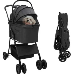 vidaXL Opvouwbare Huisdierenwagen Zwart 81 x 47 x 99 cm Polyester