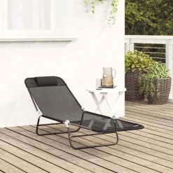 vidaXL Opvouwbare zonnebed Zwart 182 x 55 x 85,5 cm Textileen