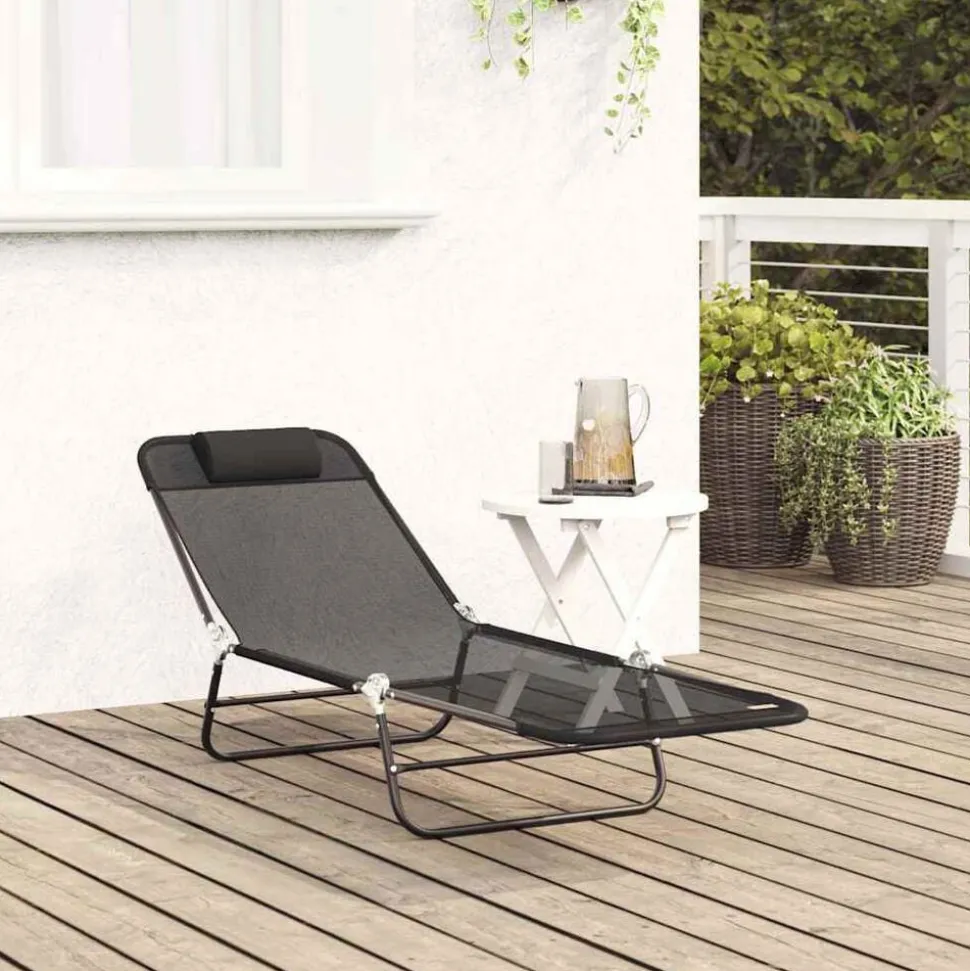 vidaXL Opvouwbare zonnebed Zwart 182 x 55 x 85,5 cm Textileen