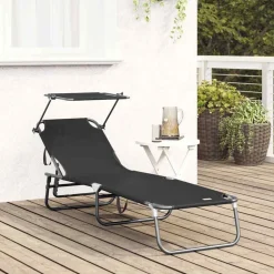 vidaXL Opvouwbare zonnebed Zwart 190 x 57 x 81 cm oxford