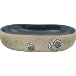 vidaXL Opzetwasbak ovaal 59x40x14 cm keramiek zandkleurig en blauw